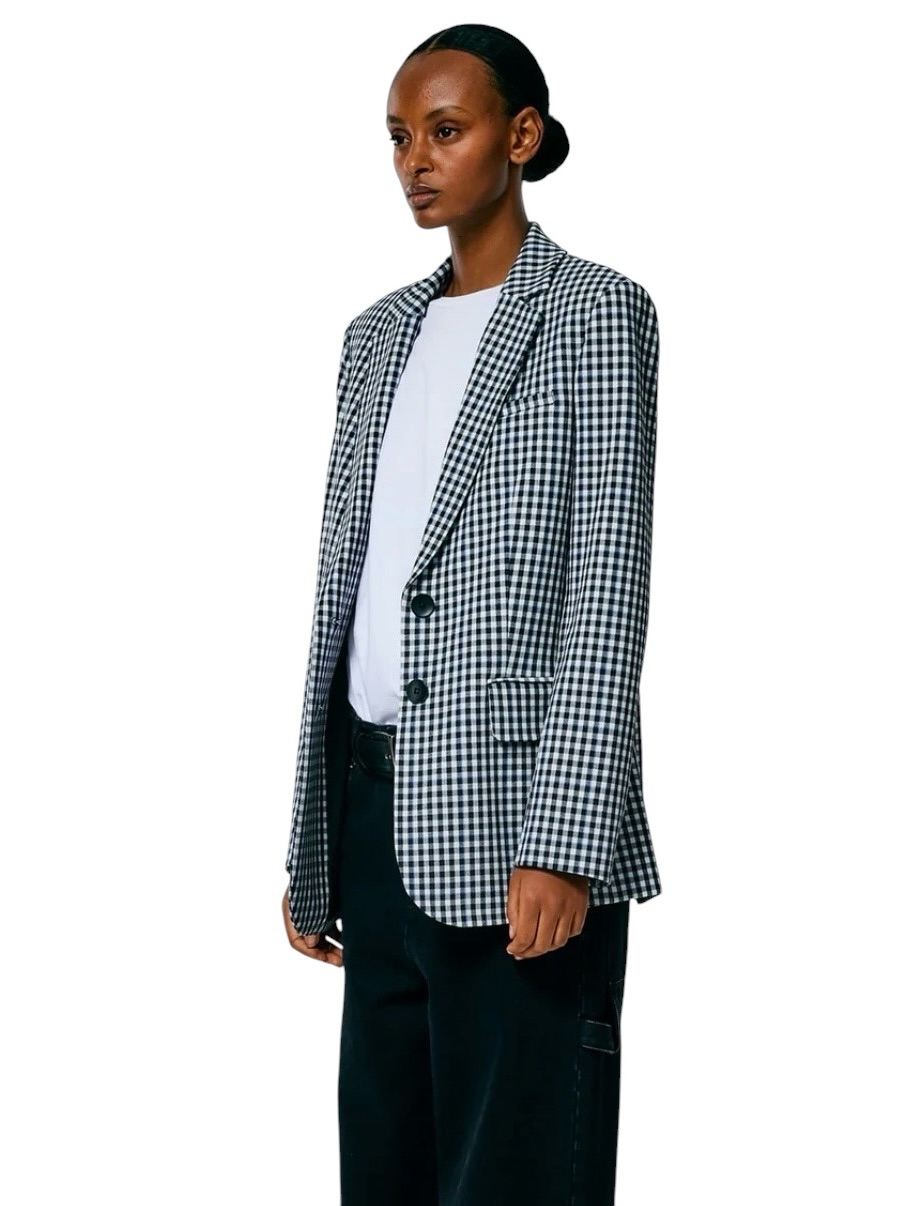 Tibi Black White Blue Gingham Check Back Zipper Suiting Blazer 6